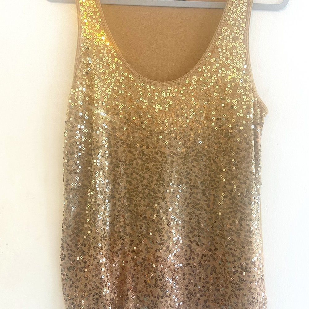 Apt 9 Women's Tank Top Sequin Front XL Tan with Gold